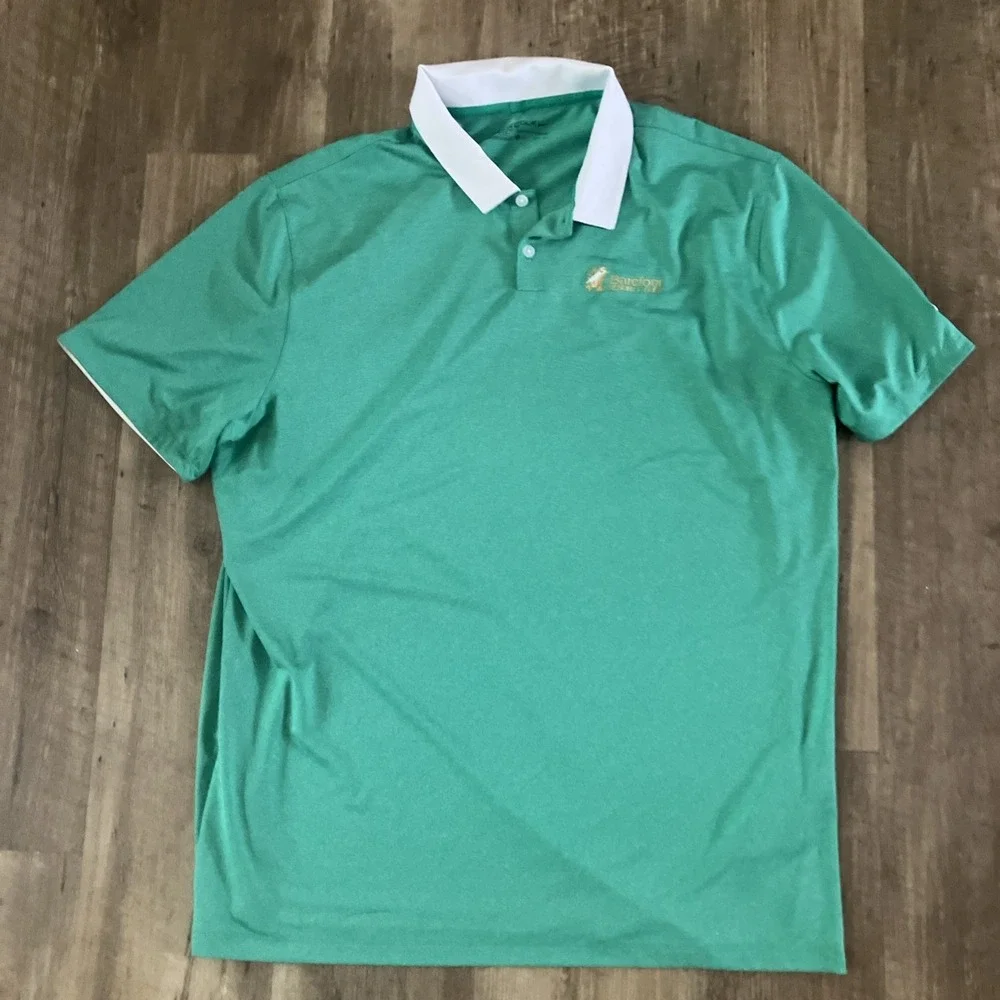 Nike Golf Polo Shirt Mens XL Green Stripe Dri-Fit Barefoot Resort Golf Club Logo